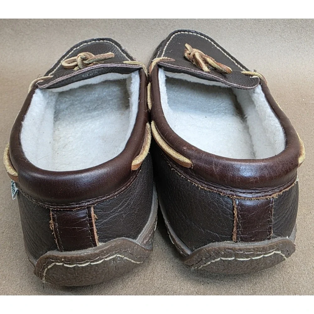 LL Bean Moccasin (Sz 10 M) Slipper Mens Brown Bow Slip On Loafer Leather 212984